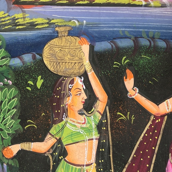 Vintage Indian Mughal Mogul Queen Hand Painted Tapestry Scroll - Picture 3 of 5